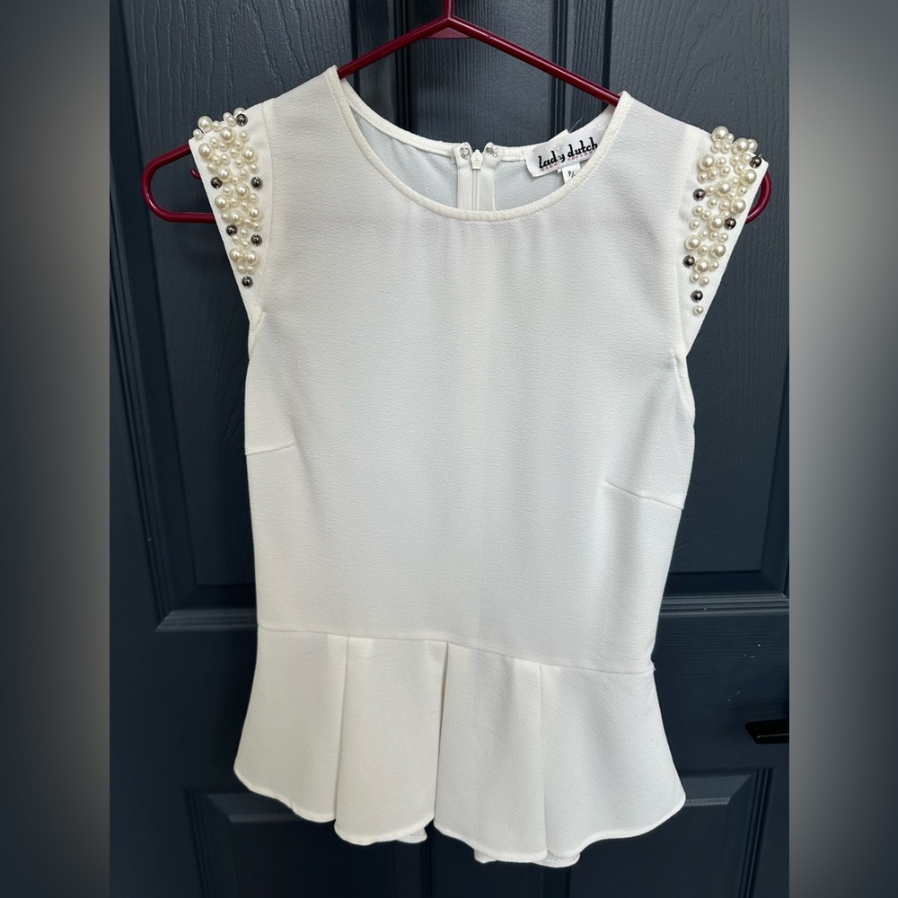 Elegant Pearl-Embellished White Blouse